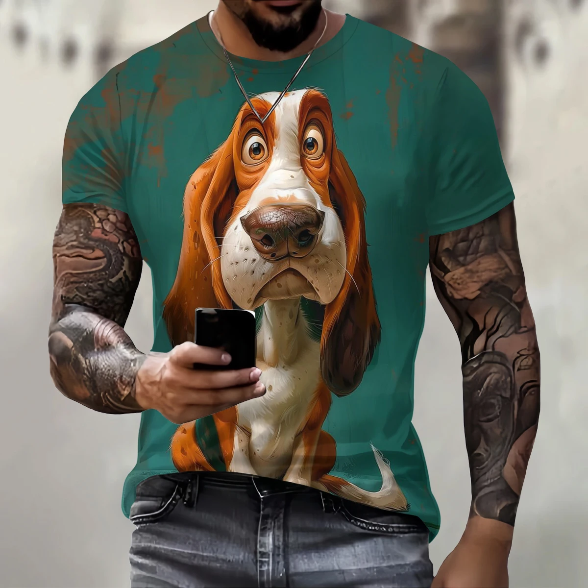 

Camiseta con estampado 3D de perro divertido para hombre y mujer, camiseta informal de manga corta con cuello redondo