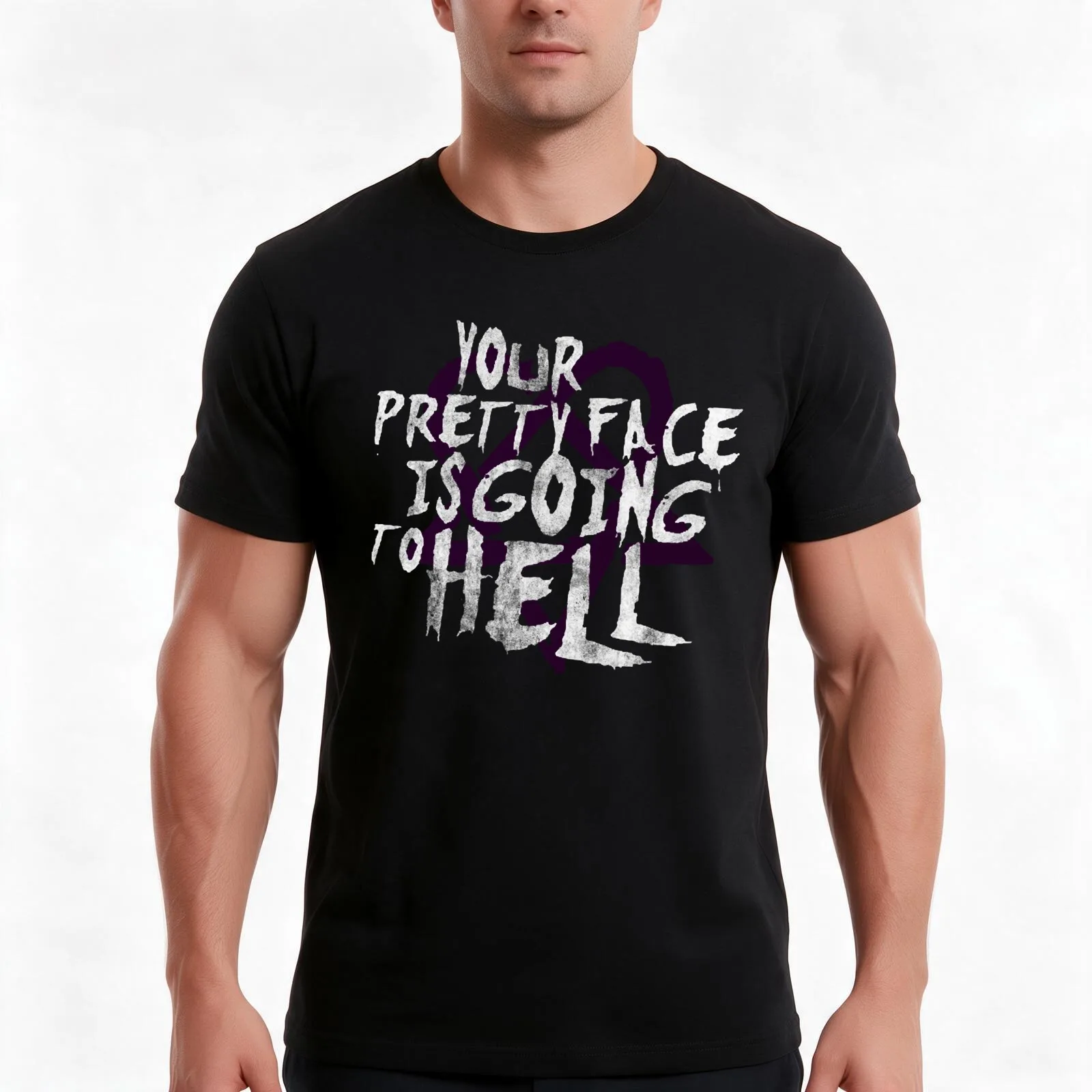 Him band your pretty face is going to hell heartagram him T-Shirt, Summer Casual Cotton Tee, Oversized Streetwear Tops