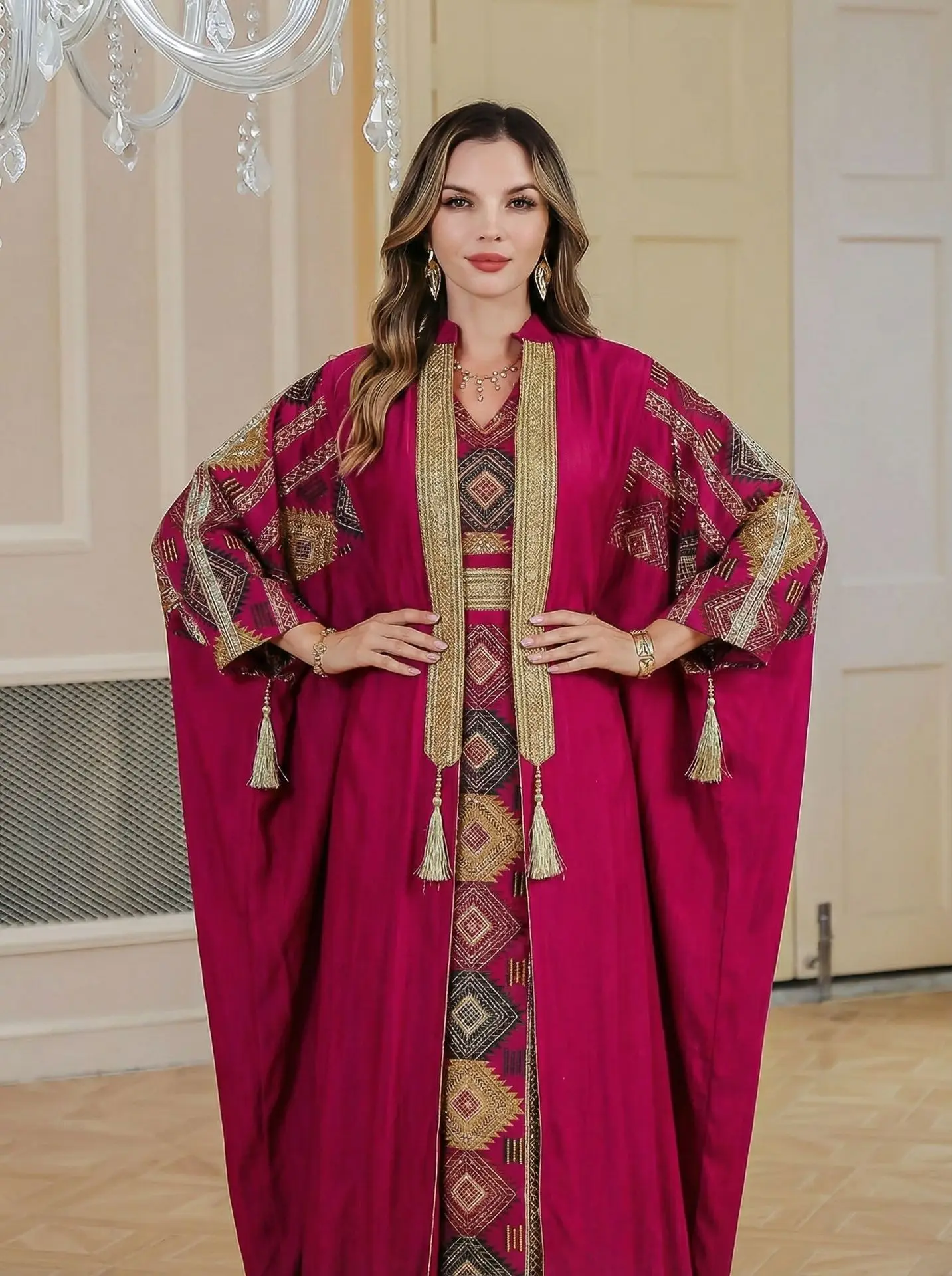 Dubai Robe Damen Muslimisches Luxusmode-Kleid Abaya Leichtes Luxus-Abendkleid Abaya bestickte Robe