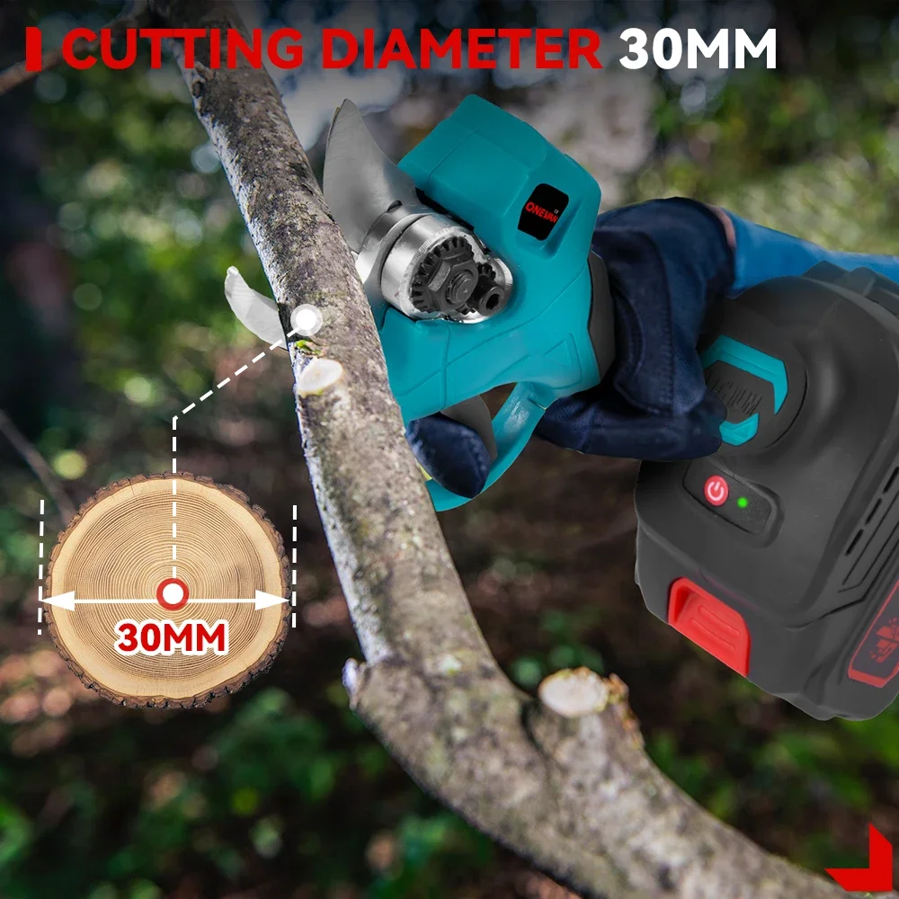 Brushless 30mm Electric Pruner Shear Electric Scissors Cordless Fruit Tree Bonsai Pruning Garden Tool For Makita 18V Battery Pin