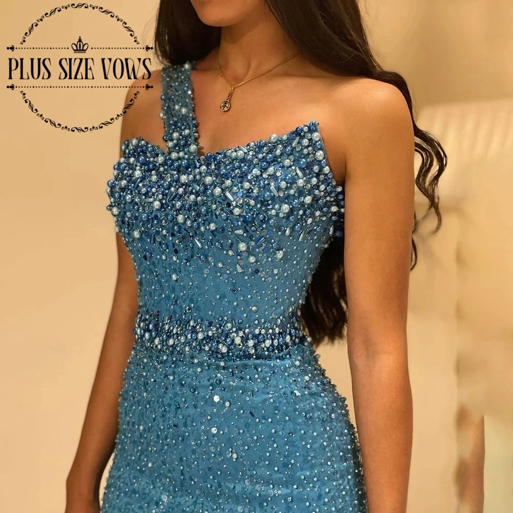 Plus Size Vows Customized Luxury Blue Mermaid Evening Dresses Sexy Prom Dress One Shoulder Arabic Dubai Formal Party Gowns