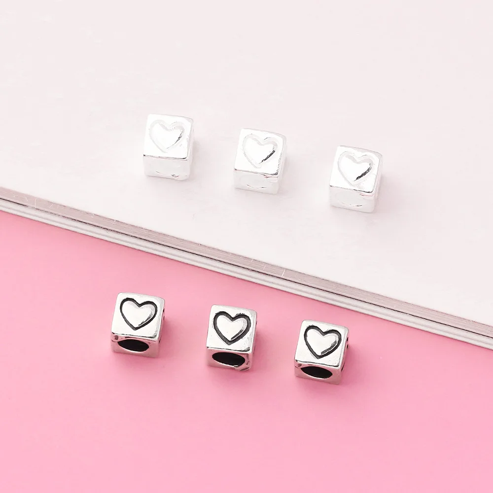 100% Real Sterling 925 Silver Through-hole Septal Peach Heart Brick Bead Diy Material Accessory For Bracelet Necklace