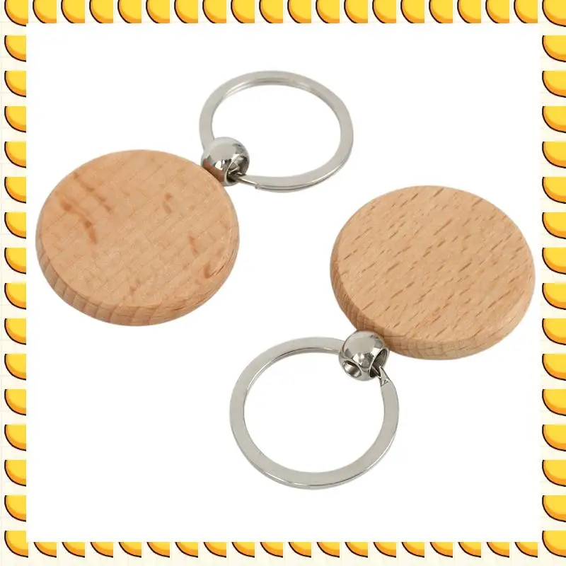 

BAAU 80Pcs Blank Round Wooden Keychain DIY Wooden Keychain Key Tag Gift