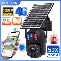 SHIWOJIA 12MP Solar Security Camera 4G SIM 50X ZOOM 360 Outdoor WIFI Solar Panel Cameras Dual Lens PIR Human Tracking Video CCTV