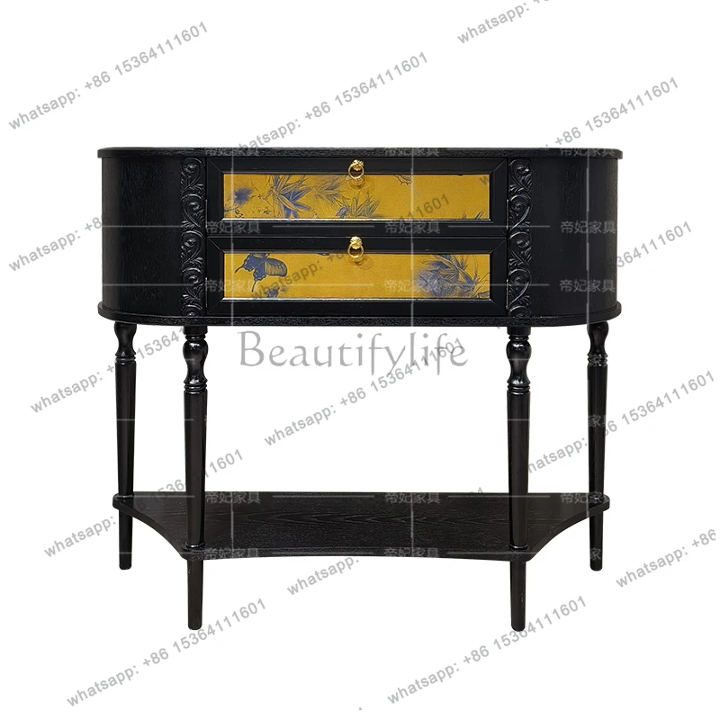 

French vintage solid wood console table, living room hallway, wall-walled entrance cabinet