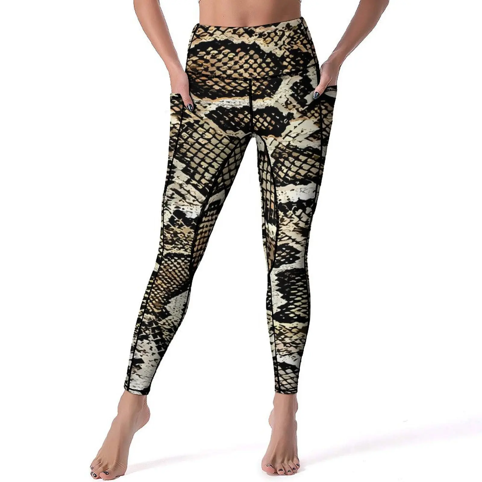 Leggings de pele de cobra sexy vintage impressão cintura alta calças de yoga engraçado estiramento leggins feminino padrão fitness esportes collants