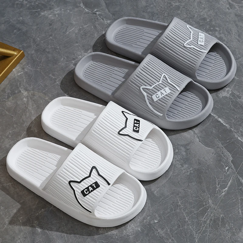 New Trend Summer Cartoon Cat Couple Home Shoes Non-slip Flat Slides Lithe Sandals For Women Men Slippers Male Indoor Flip Flops