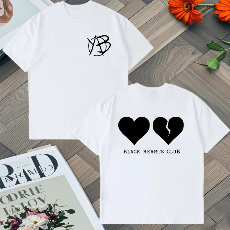 Hot Singer Yungblud Black Heart Club Double Sided Print Tee shirt Men Women Vintage Pure Cotton short sleeve t-shirts Unisex Top