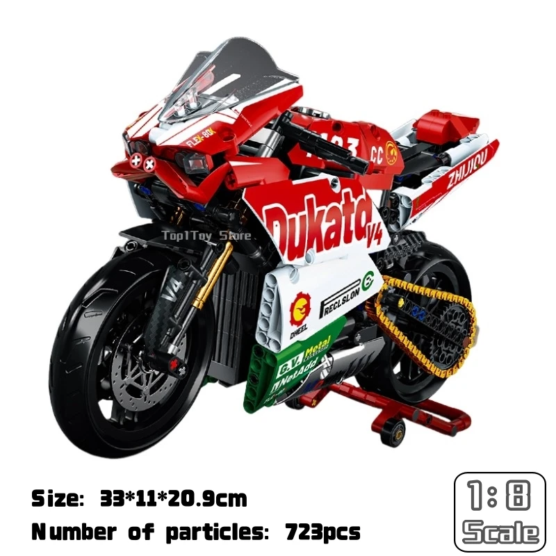 Disponibile 723 pezzi moto da corsa tecnica famosa moto V4 blocchi di costruzione mattoni modello giocattoli set di regali per bambini di Natale