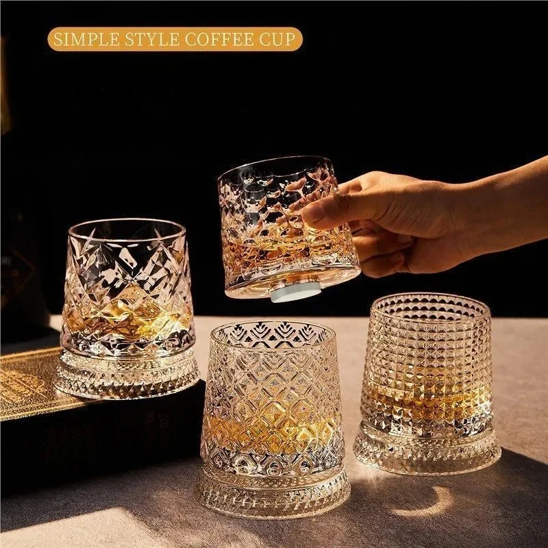 Vaso Giratorio para Whisky con Base de Vidrio y Vaso de Cristal Giratorio de 360 Grados para Cócteles