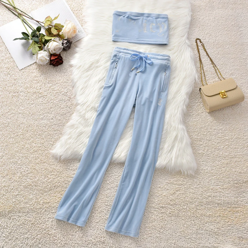 7391 Velvet summer strapless pants set, Y2K two-piece set, spicy girl European and American style