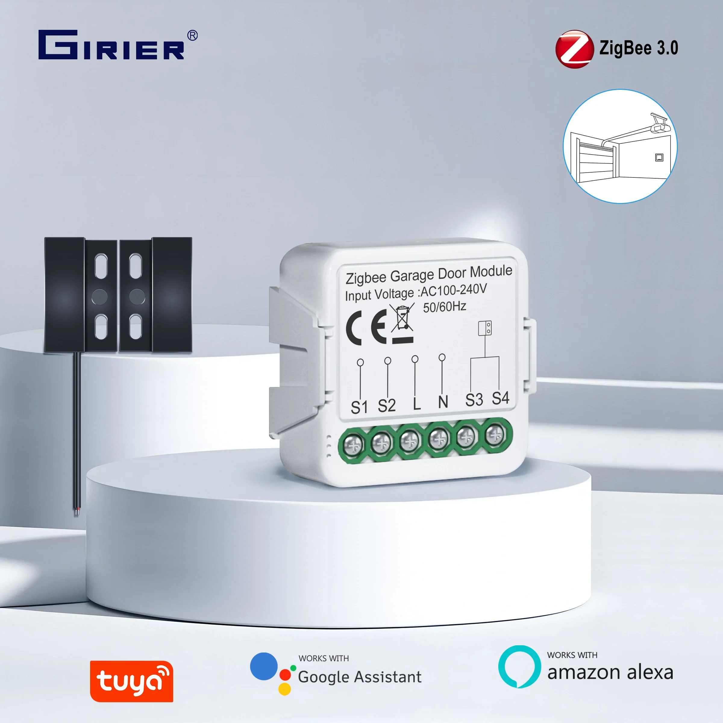 

GIRIER Tuya ZigBee умный контроллер открывания гаражных ворот модуль умного переключателя двери поддерживает приложение голосовые функции синхронизации Alexa
