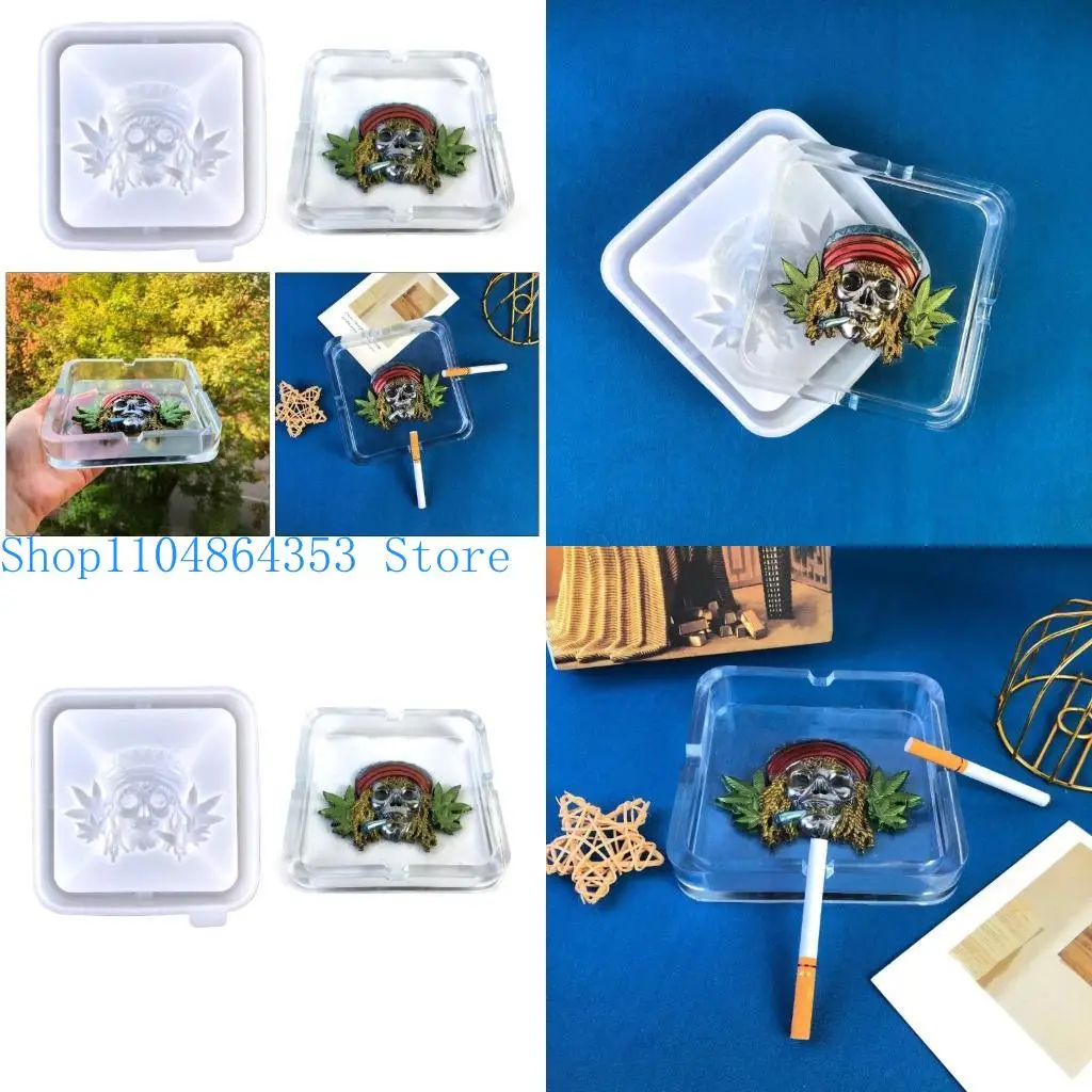 

652F Skull Ashtray Mold Easy to Clean Silicone Casting Mold Handmade Office Accessory Mould for DIY Enthusiasts