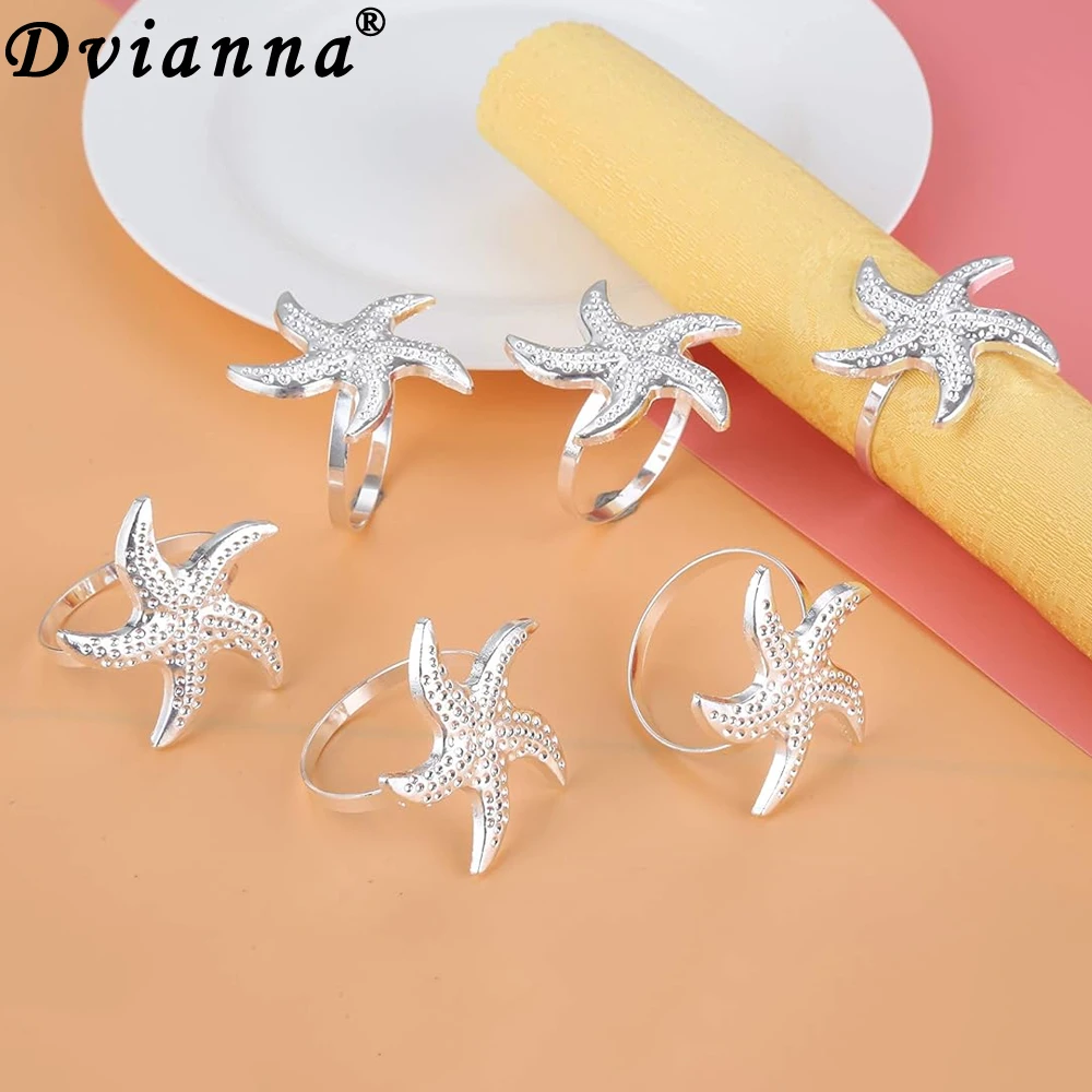 20Pcs Silver Gold Napkin Rings Starfish Napkin Holders Serviette Buckles for Summer Wedding Holiday Beach Coastal Table Decor