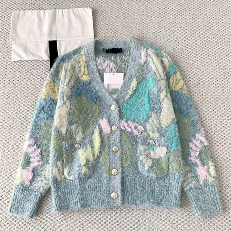 

Customized New Winter styles European American women's clothing Long-sleeved single-breasted patchwork Knitted cardigan sweater