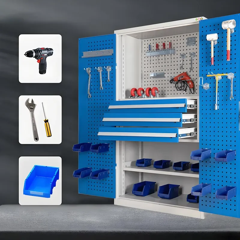 Heavy Duty Metal Storage Cabinet 2 Door Locker with Drawers Shelves Modern Workshop Outdoor Tool Organizer for School Gym