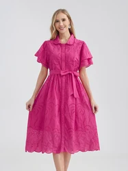 Marwin-Robe d'été en coton amissié pour femme, tenue de vacances décontractée, taille haute, à volants, mini ceinture, ligne A, volants