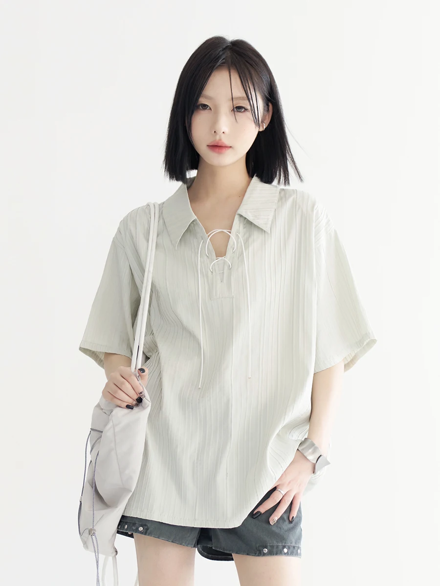 

Summer New Women's Loose Fit Ne T-irt with Tie ort Sve Casual Sle Polyester Fabric Printed Design