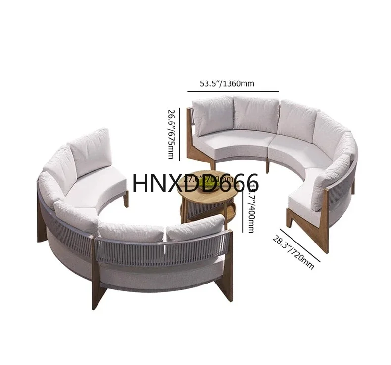 Outdoor round sofa teak rattan solid wood rain and sun protection