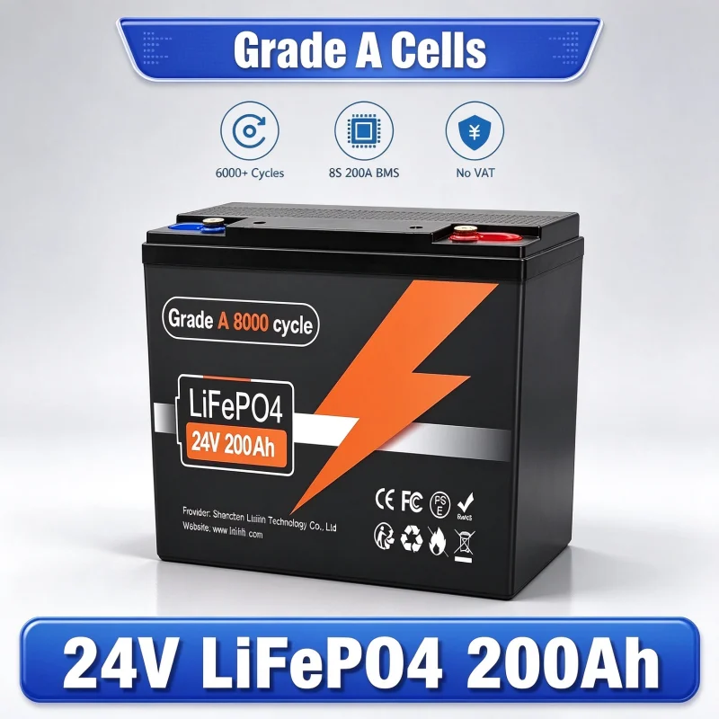 24V 120Ah 150Ah  200Ah  LiFePO4 Battery 200A BMS 6000 Cycles for Solar Touring Car Golf Cart Duty-free