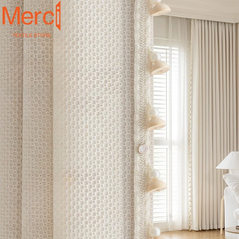 

Новый тюль, утолщенный кремовый цвет, прозрачный свет, не прозрачные народные шторы для гостиной, столовой, спальни, индивидуальный размер