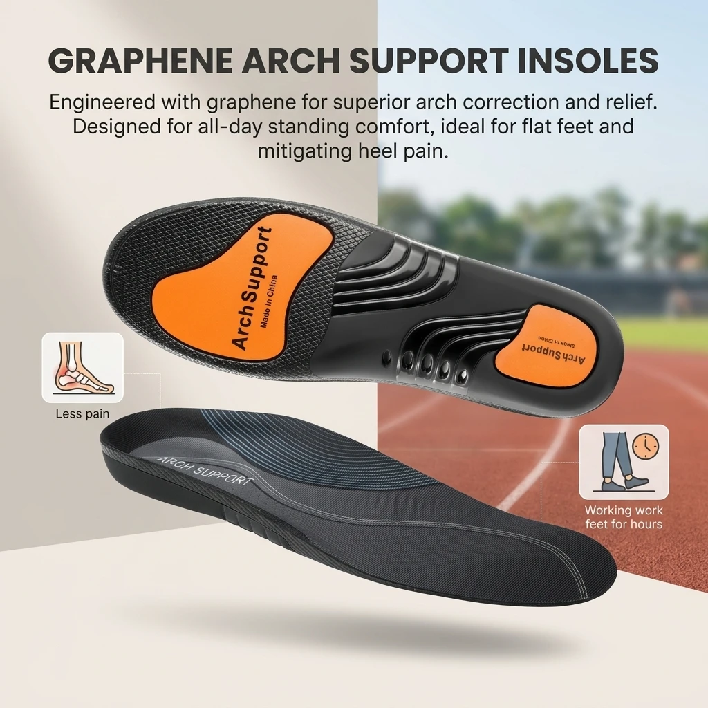 1 Pair Orthotic Shoe Inserts Breathable Graphene Arch Support Insoles for Flat Feet Relief Men Women Work Boots Walking