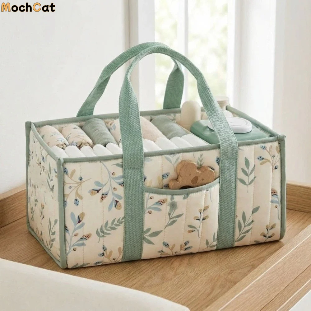 

Large Capacity Baby Diaper Organizer Multi-Pocket Floral Beige Foldable Mommy Bag Portable Multifunctional Diaper Storage Bag