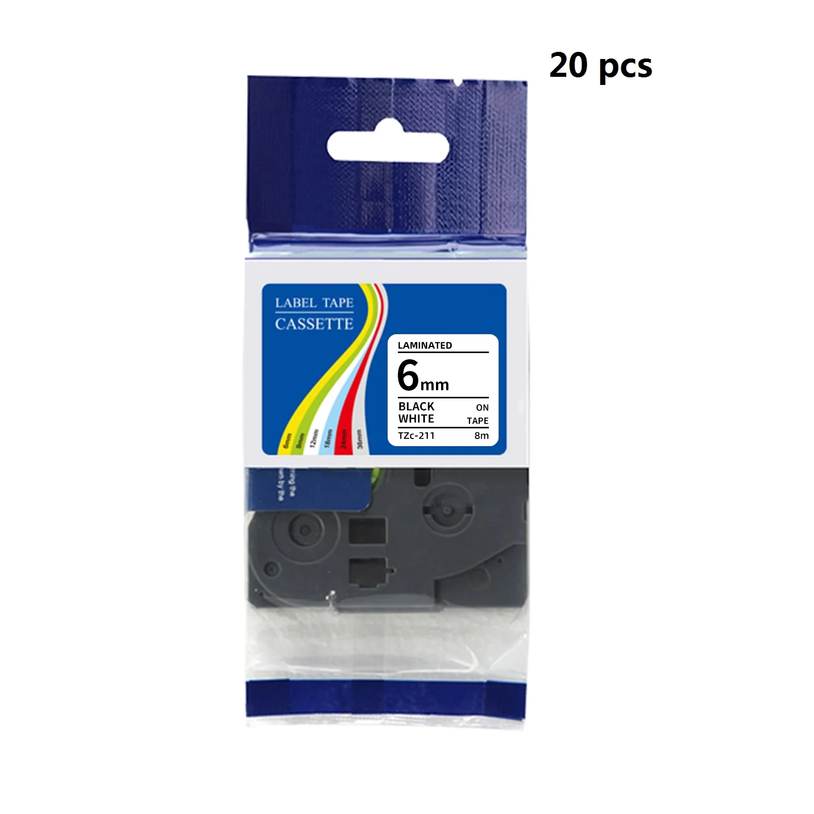 20 Pcs Compatible Brother TZe Lamilated Label Tape 6mm wide 8 meter long for Brother P Touch Printers