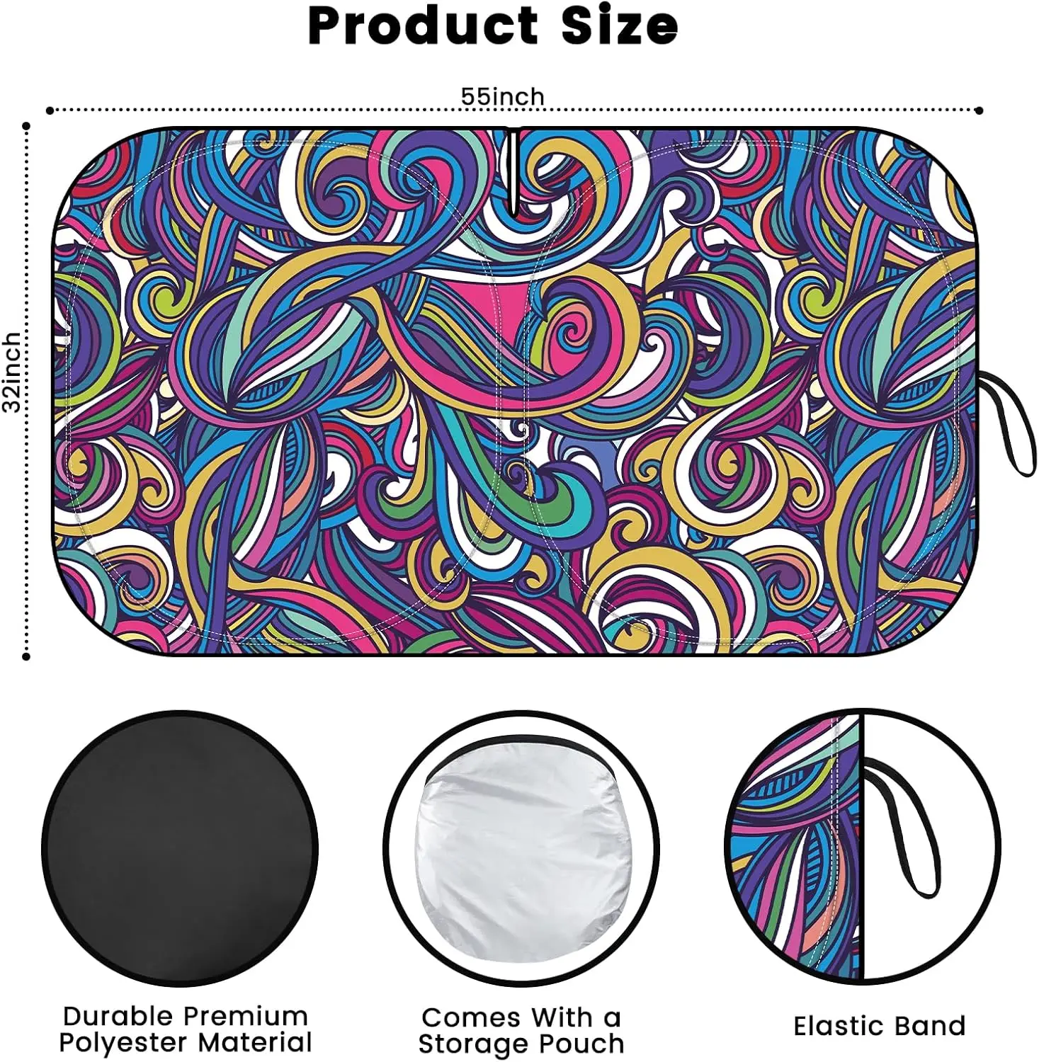 Windshield Sun Shade, Car Sun Shade Windshield, Reflector Sunshade Offers Ultimate Protection for Car Interior, Reflective Polye