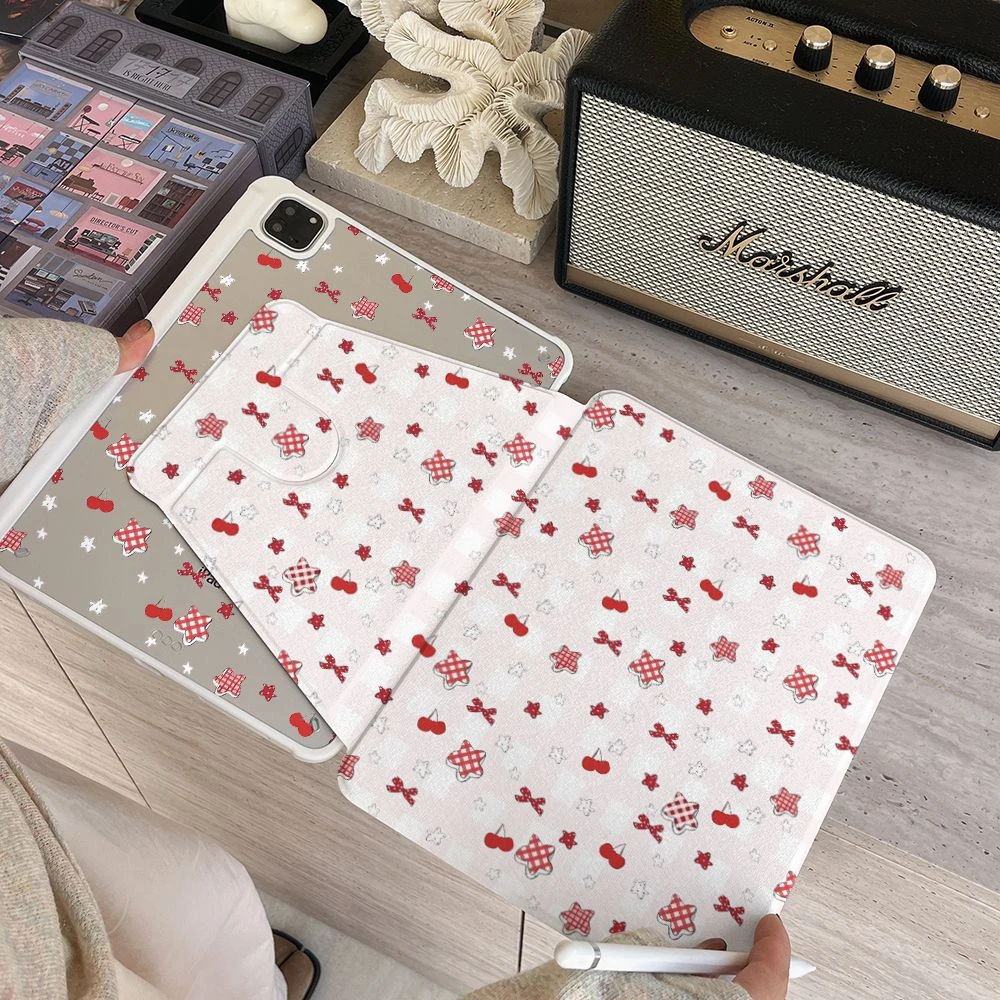 Red Bow Star Cute Tablet Case For iPad Pro 11 12.9 13 A16 M2 M4 M3 M5 Shell 8.3 9.7 10.2 5/6/7/8/9/10/11th Mini Air 3 4 5 Cover