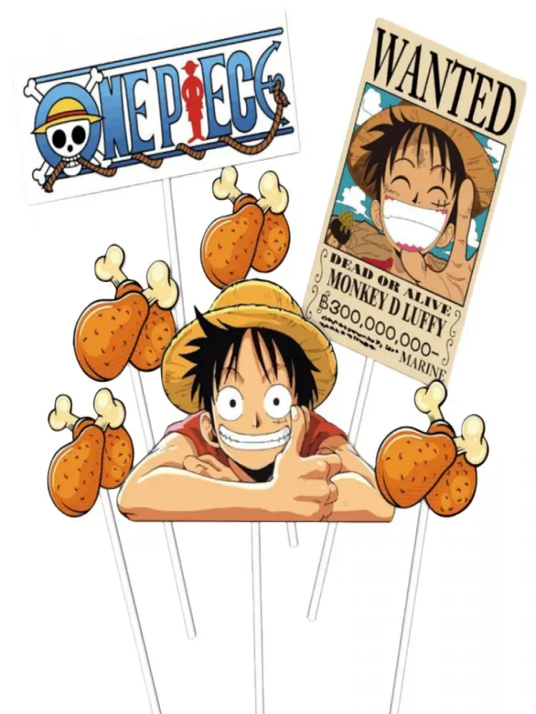 7-teiliges ONE PIECE Luffy Tortendekorations-Set Anime Junge Mädchen Geburtstagstorten-Deko Tortenflagge Partyzubehör für Kindergeburtstag Babyparty