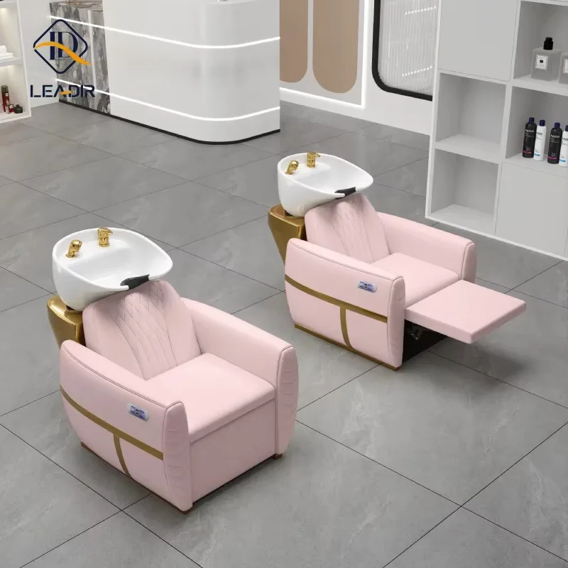 Original Design Luxury pink Head Spa Scalp Massage Chair Shampoo Bed with Steamer Hair Spa Salon Washing Chair for Sale