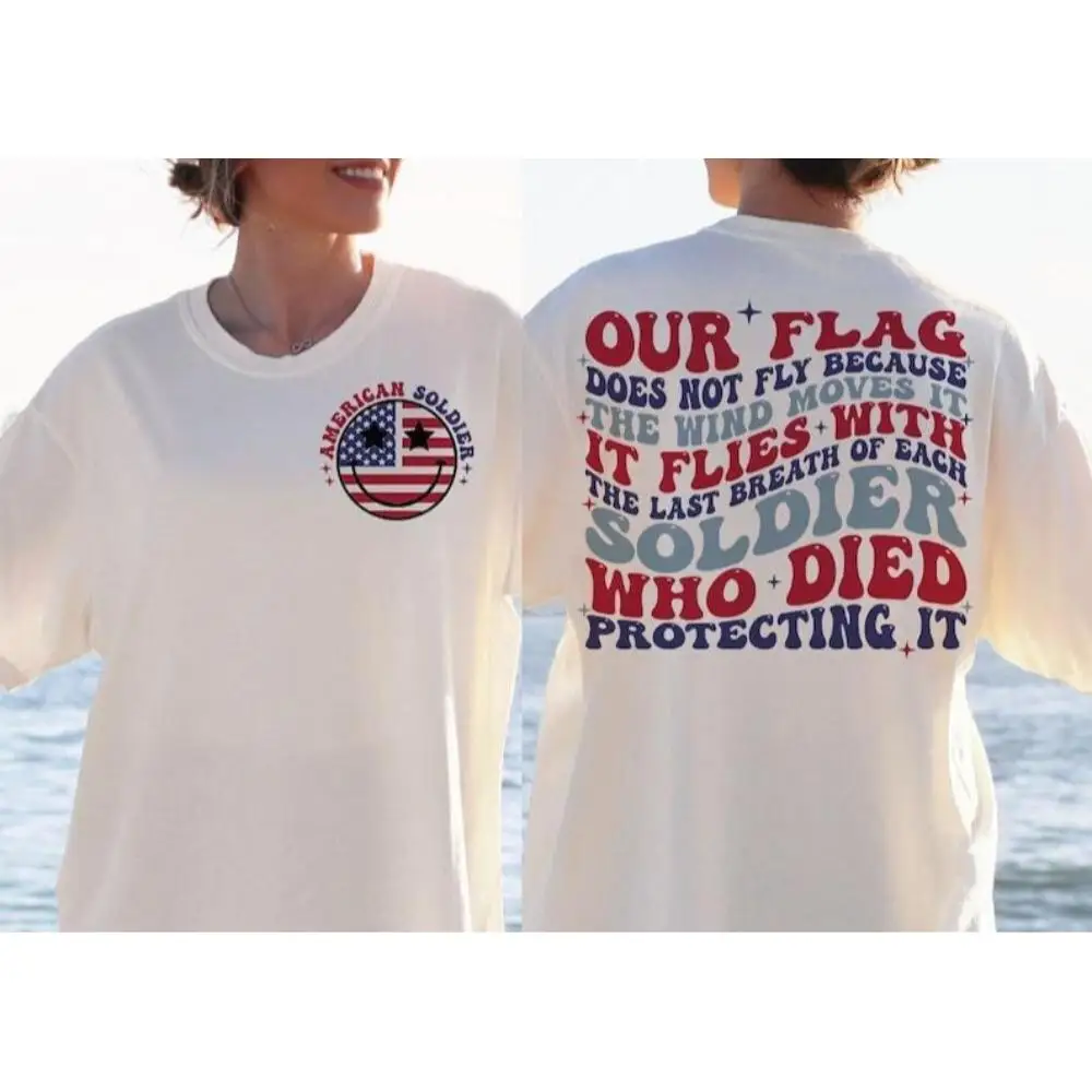 

American Soldier T-shirt Women Men Patriotic Military Tribute Slogan Graphic Tee 4th of July Vintage Top