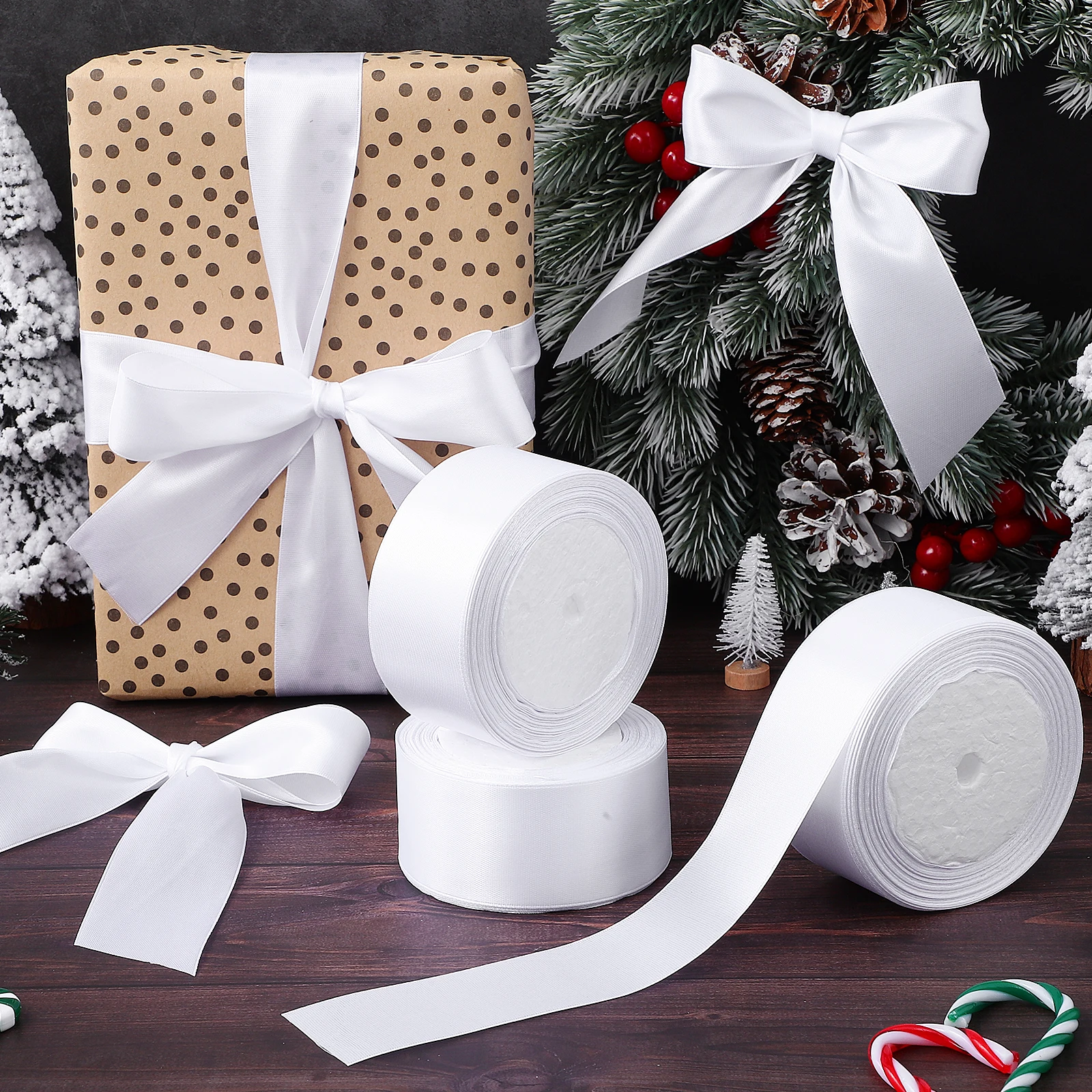 

3 Rolls Gift Packing Ribbon Decorative Wrapping White Cake for Polyester Ribbons Crafts Baby