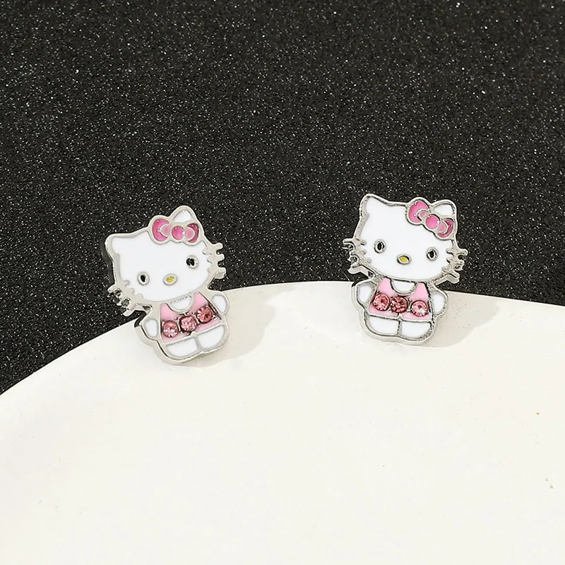 Cute Sanrio Kuromi Hello Kitty Earrings Jewelry Cartoon Cinnamoroll Spot Drilling Kawaii Sweet Couple Ear Studs Girl Gifts Toys