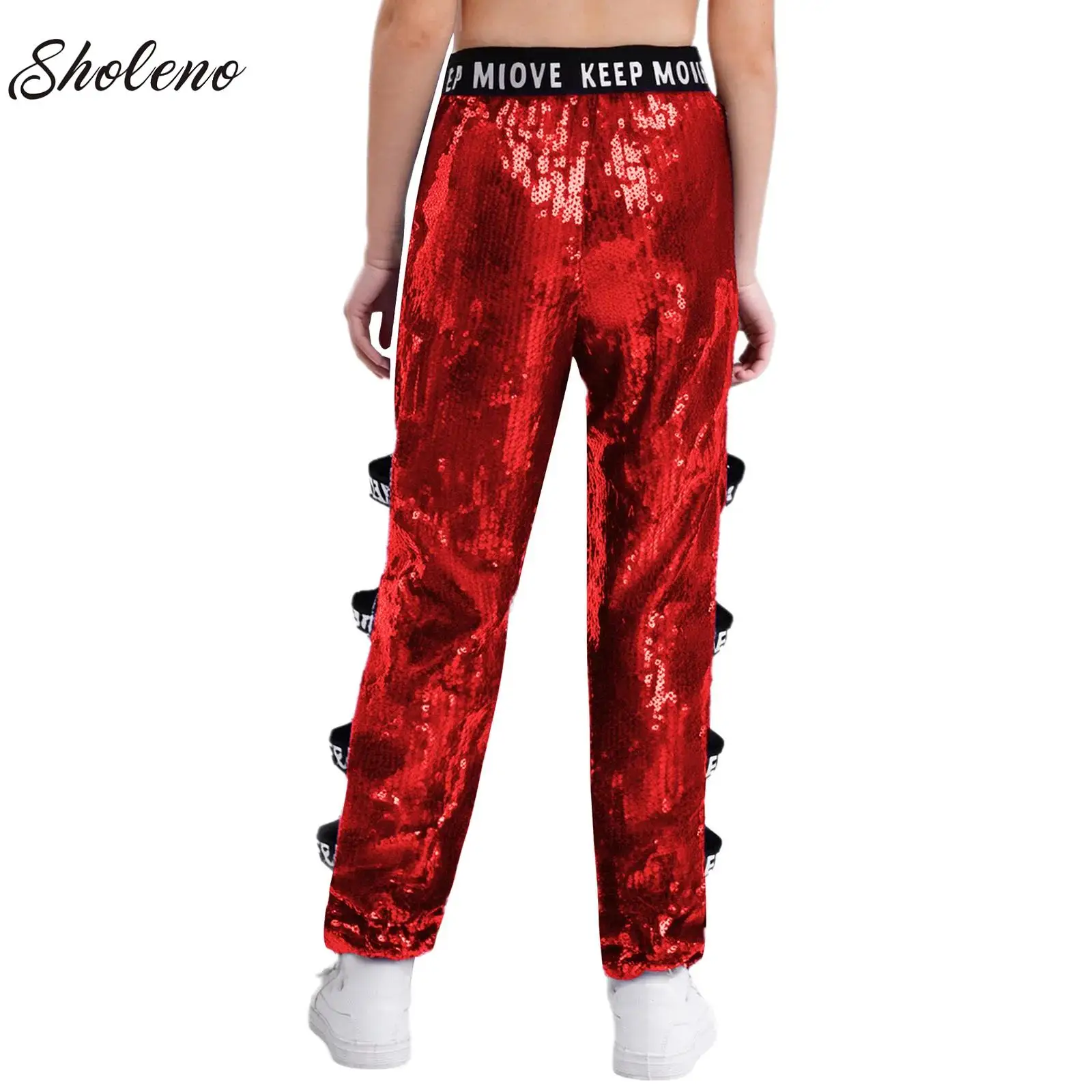 

Kids Hip Hop Street Jazz Dance Costume Shiny Sequin Cutout Pants Trousers School Party Clothes Stage Performance Dancewear