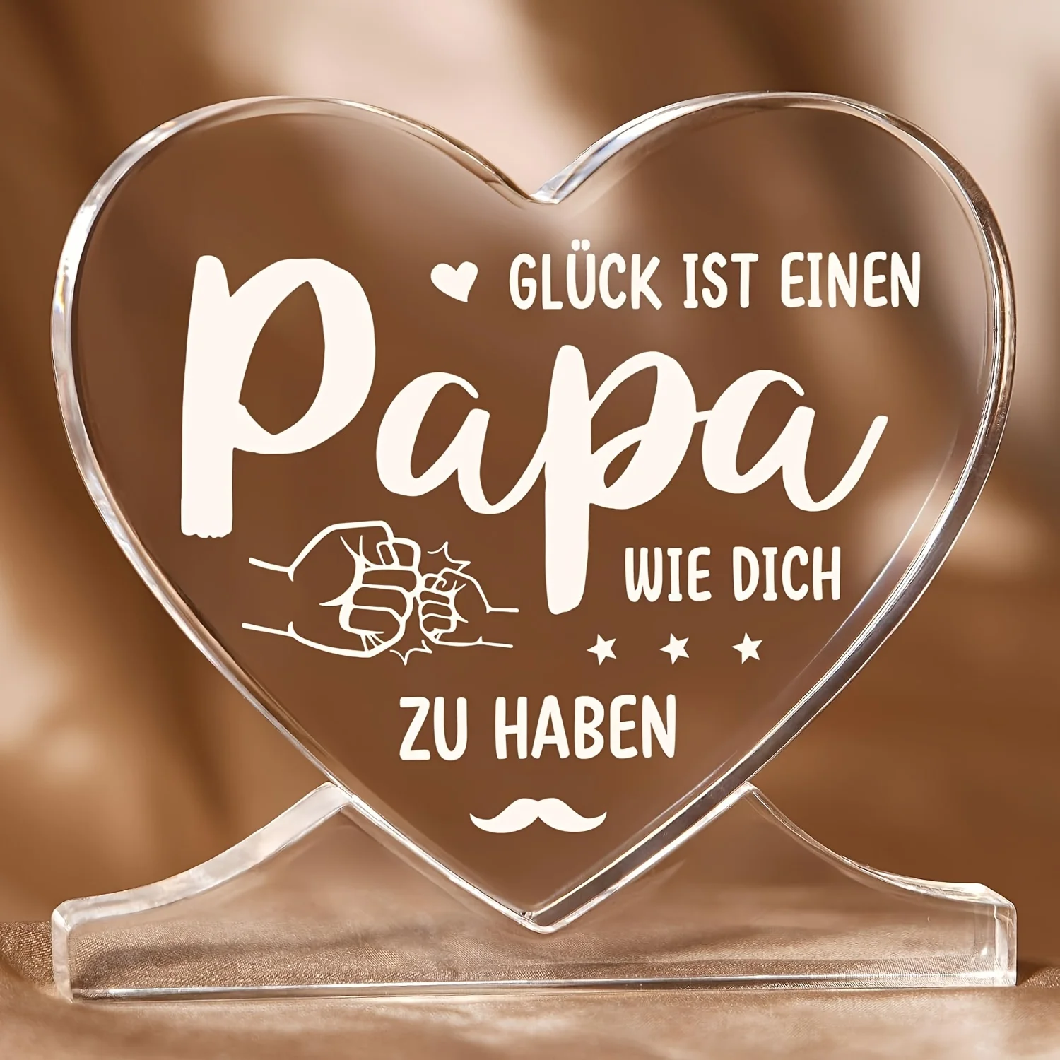 Decoración de Corazón Acrílico con la Frase en Alemán "Glück Ist Einen Papa Wie Dich Zu Haben" - Letrero de Escritorio para el Día del Padre - Regalo Perfecto para Papá de Parte de su Hija