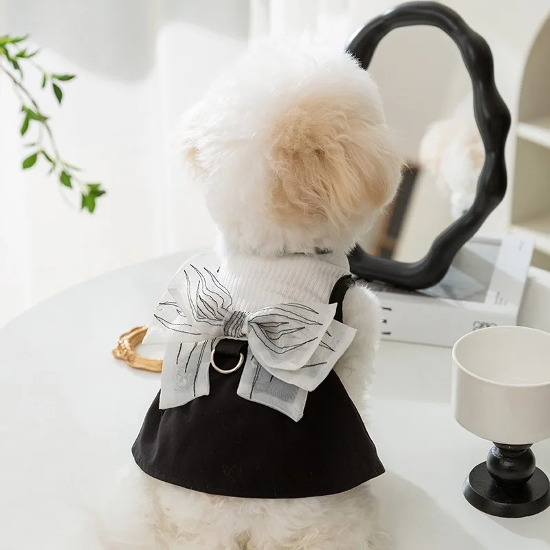 Summer Pet Vest Bowknot Dog Skirt Cooler Breathable Puppy Princess Dress Teddy Two Legs Clothing Yorkshire Pullover