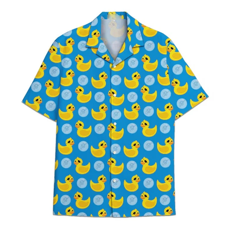 3D Full Print Rubber Duck Cute Hawaiian Shirt Men's Clothing Retro Flowers Design Short Sleeve Shirts Summer Oversized Trend