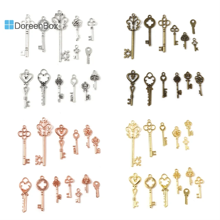 13PCs/Set Vintage Key Charms Pendants Multicolor Fixed Mixed Metal Charms DIY Necklace Earrings Handmade Jewelry Making Supplies