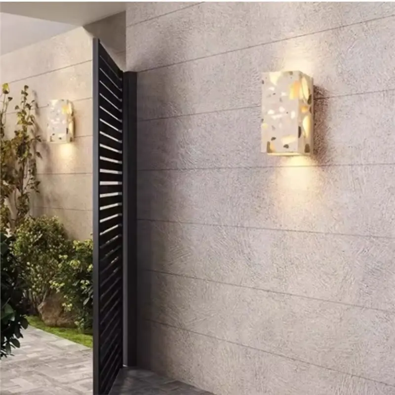 Exquisite-For Porch Balcony Garden Villa Terrazzo Stone LED Wall Light 220V Warm Light Outdoor Bathroom For Porch Hallway A