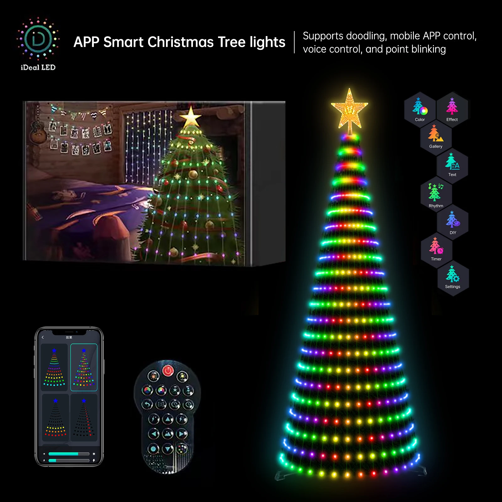 2.1M Smart Christmas Tree Garland LED Fairy String Lights App Remote Control DIY Picture Display for Party Christmas Decoration