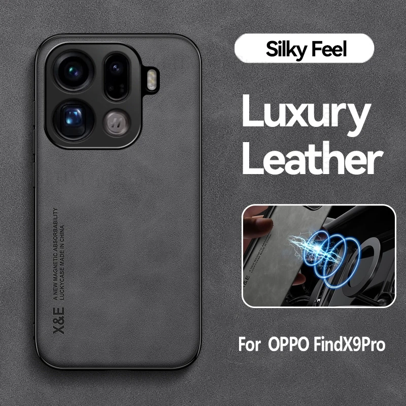 

For Oppo Find X9 Pro Metal Plate Magnetic Leather Phone Case Find X8S X8 Ultra X5 X6 X9 Pro For Magsafe Wireless Charging Cover