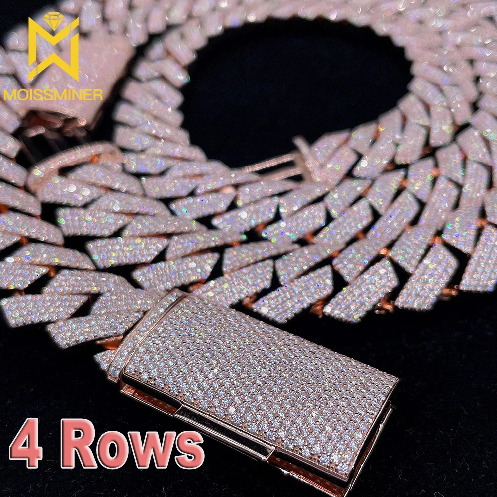 

Moissanite 20mm 4 Rows VVS Cuabn Chain Iced Out Necklace For Men Women S925 Silver Necklaces Pass Diamonds Tester With GRA