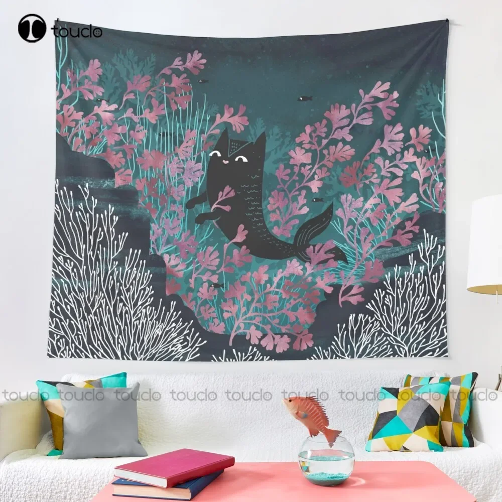 Undersea Cat Feline Mermaid Mercat Tapestry Buy Wall Tapestry Tapestry Wall Hanging For Living Room Bedroom Dorm Room Home Decor view 2