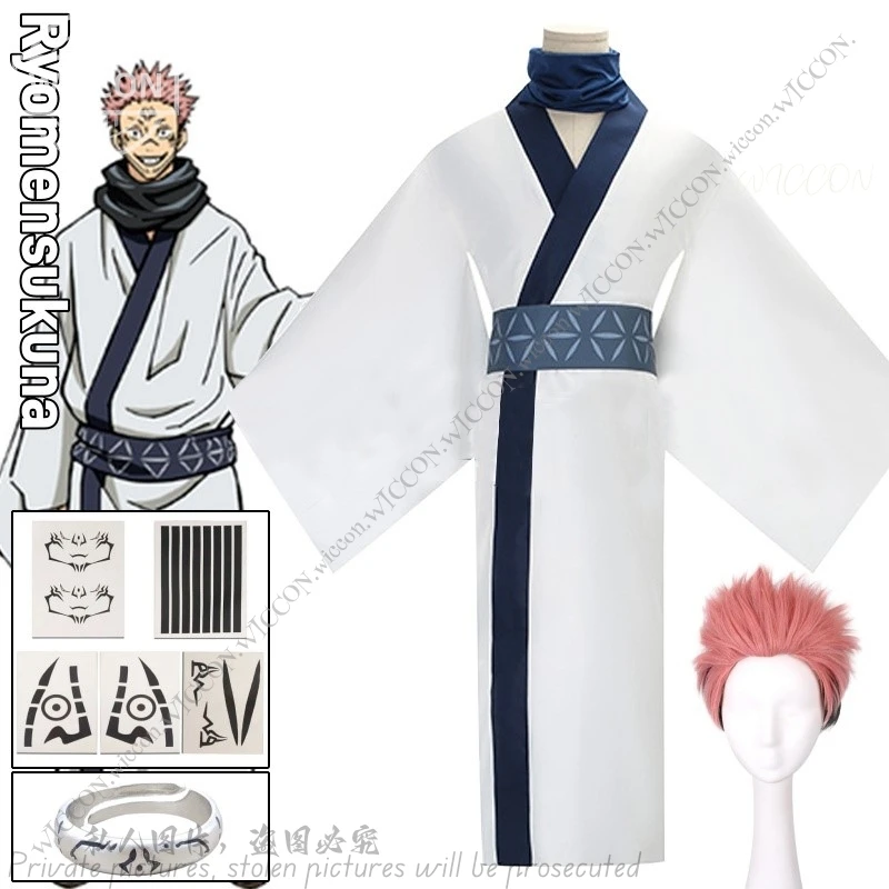 Ryomensukuna Cosplay JJK Halloween Costume Party Man outfit Japan Kimono Hanfu Halloween Anime abbigliamento Tattoo Sticker Ring