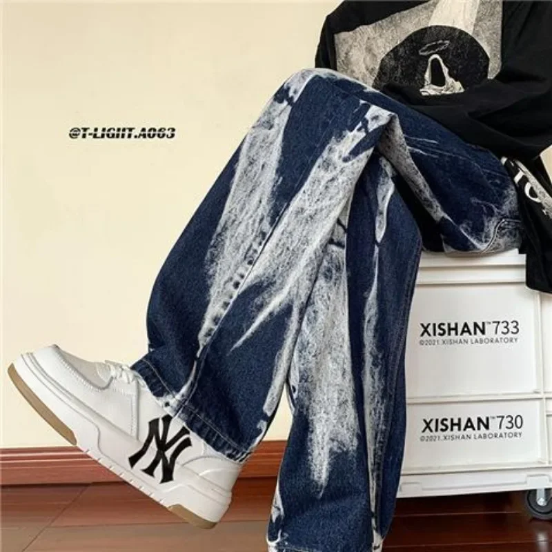 Juspinice American Tie-dye Retro High Street Jeans Men Hiphop Loose Casual High Street Straight Pants Men Trousers Male Clothes