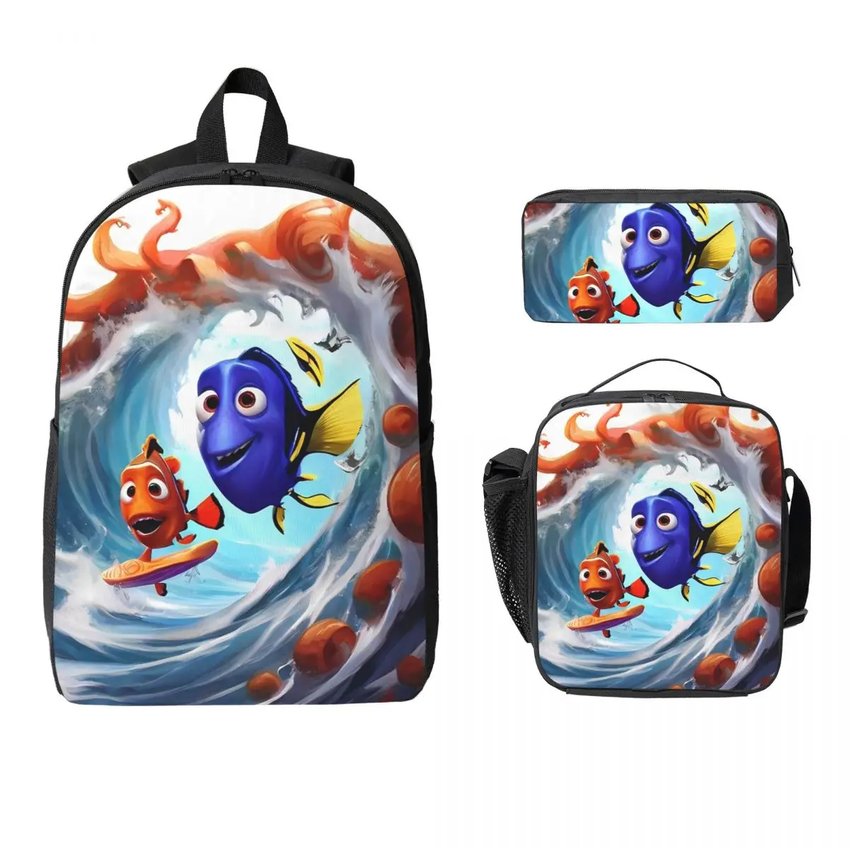 

Рюкзак Finding Dory, студенческая сумка для книг для мальчиков и девочек, школьная сумка, компьютерные сумки на плечо, 3 шт., изолированная сумка для обеда, пенал