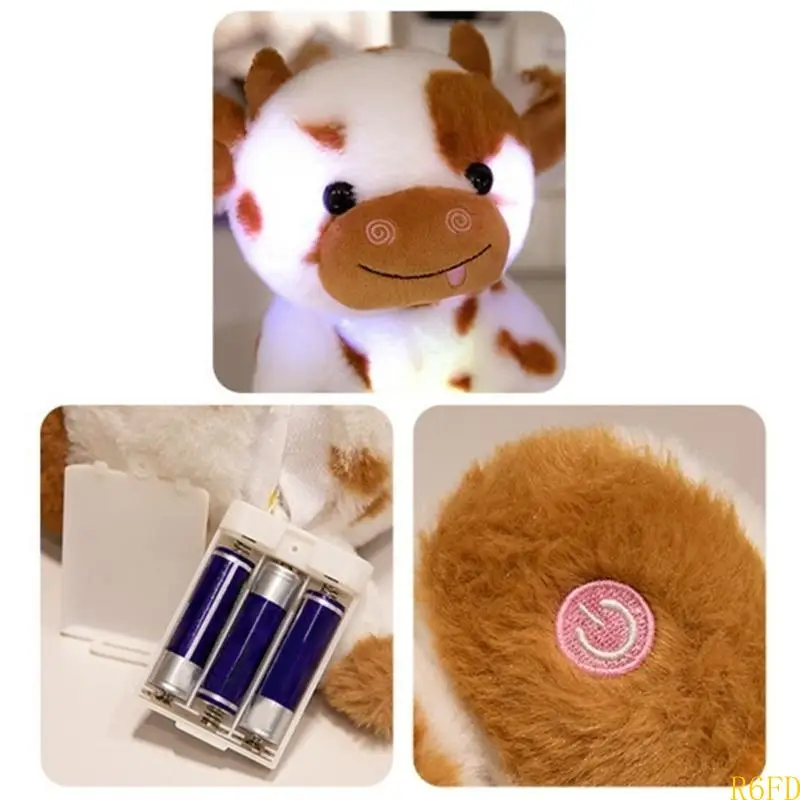 

R6FD Stuffed Cow Toy Cartoon Cow Figure Soft Toy Room Emotion Appease for Toddlers Girls Office Ornaments