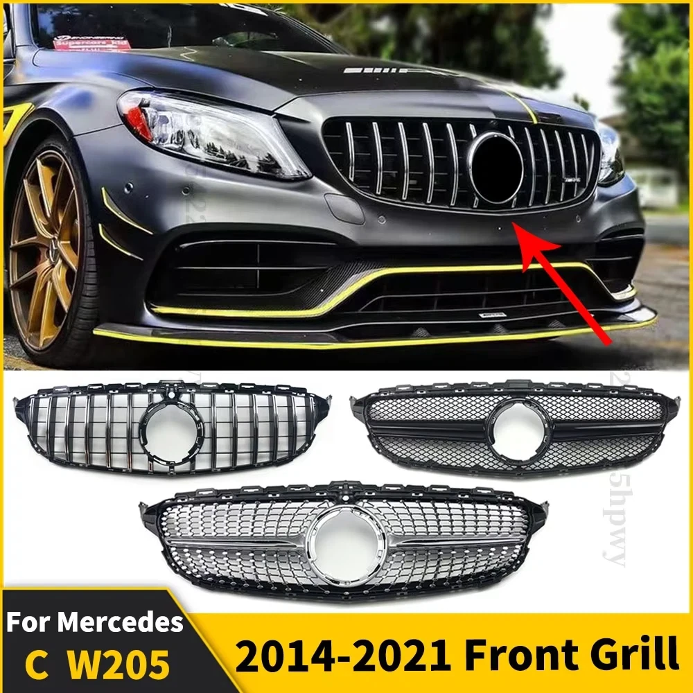 

GT Diamond Front Bumper Grille For Mercedes W205 Grill C205 S205 Benz C 2014-2021 C200 C260 C180 C250 C300 Coupe AMG Tuning